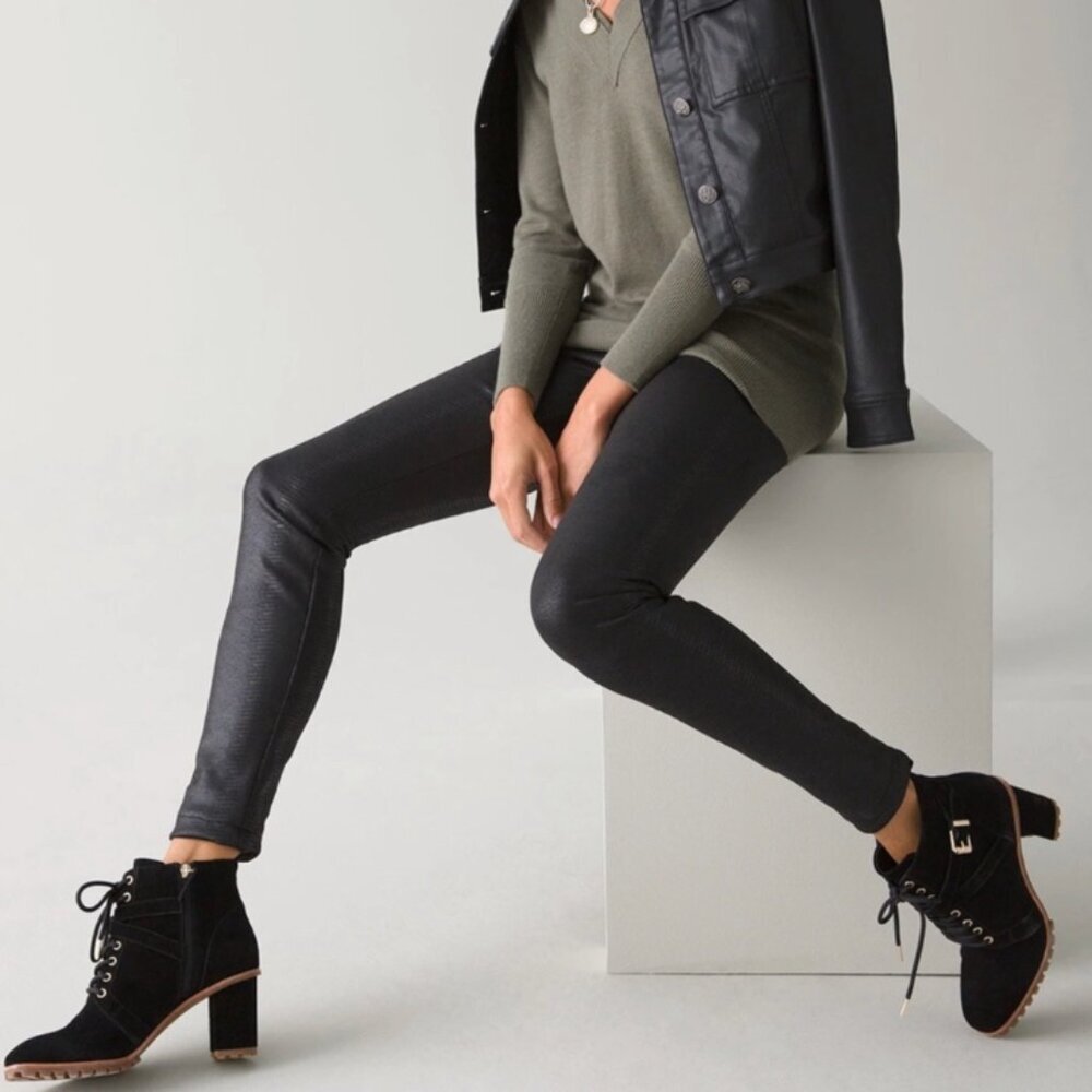 WHITE HOUSE BLACK MARKET Textured Vegan Leather Runway Legging Black Python 4